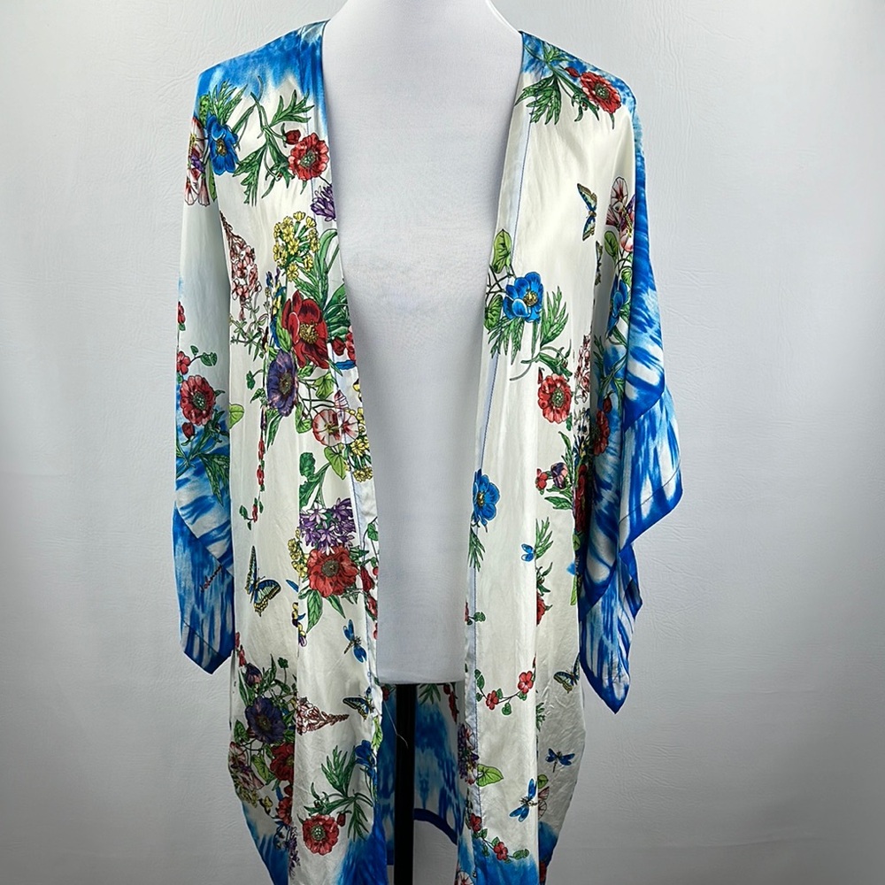Johnny Was Floral Kimono with Blue Trim- large